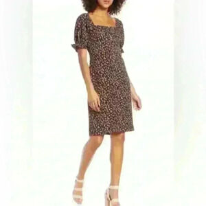 NWT Chelsea28 short sleeve puff sleeve knee length leopard print dress